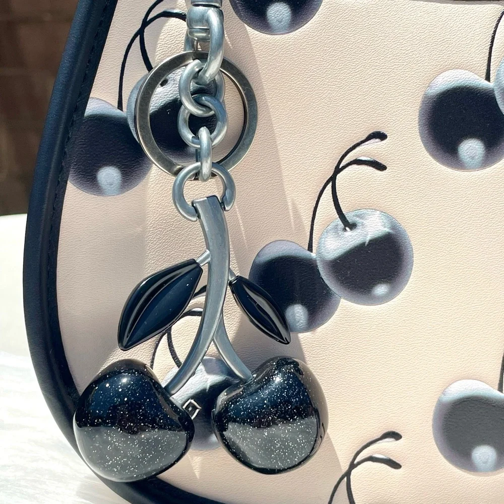 Black Glitter Cherry Bag Charm Keychain